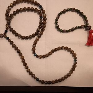 Elegant Brown Beaded Necklace and Bracelet Set